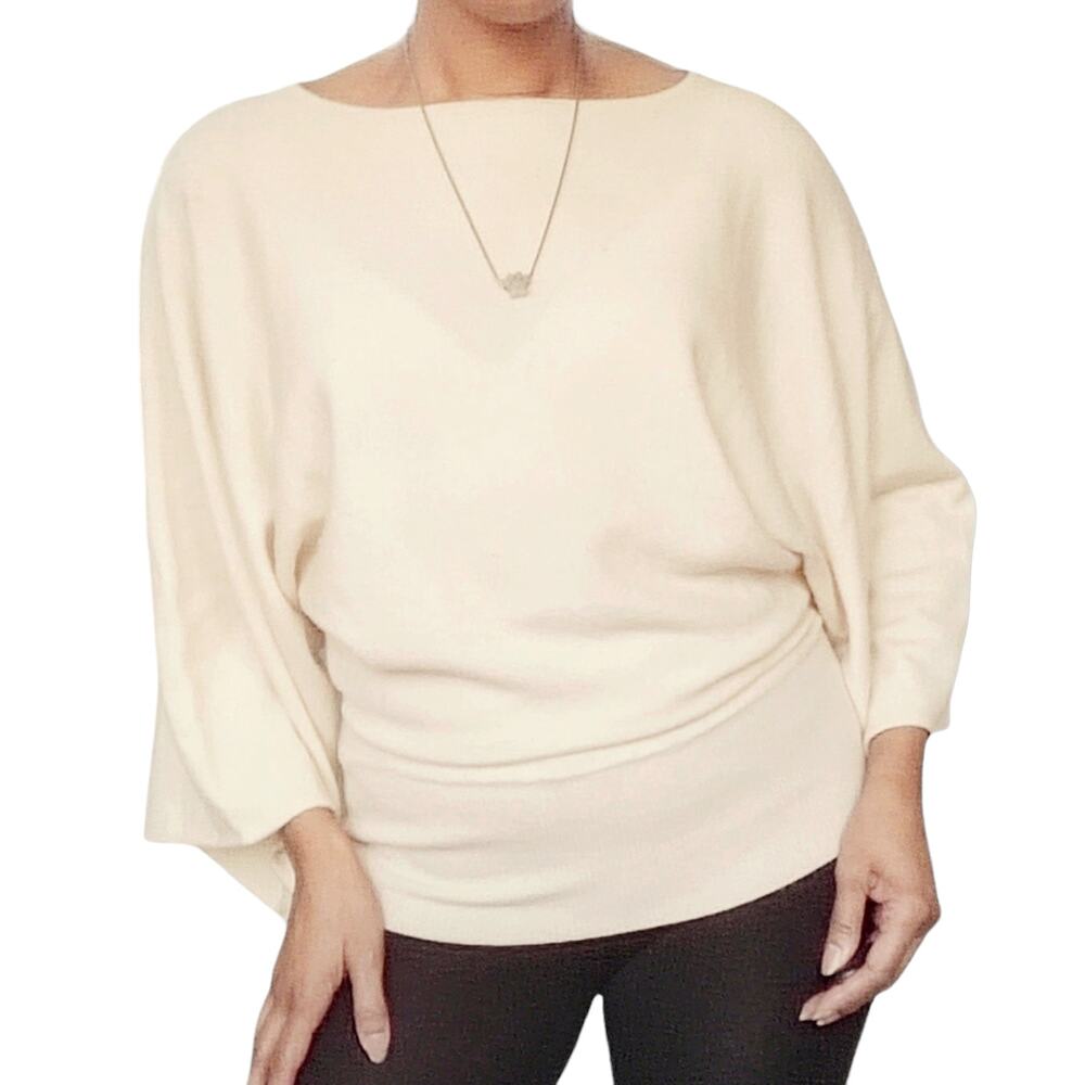 MINNIE ROSE cashmere dolman boatneck wide sleeve sweater in cream Size XS - Picture 4 of 10